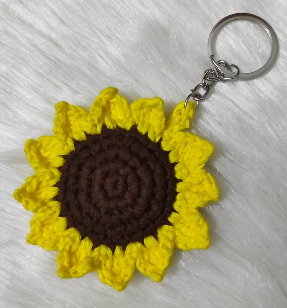 Crochet sunflower keychain,bag charm